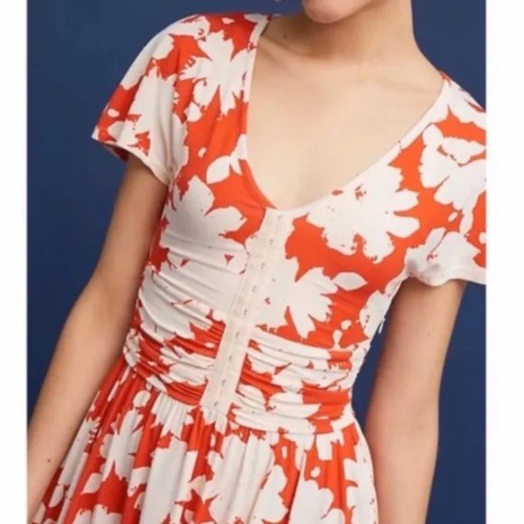 NWT Anthropologie Maeve Summer Breeze orange and white floral hook front dress - Picture 2 of 7